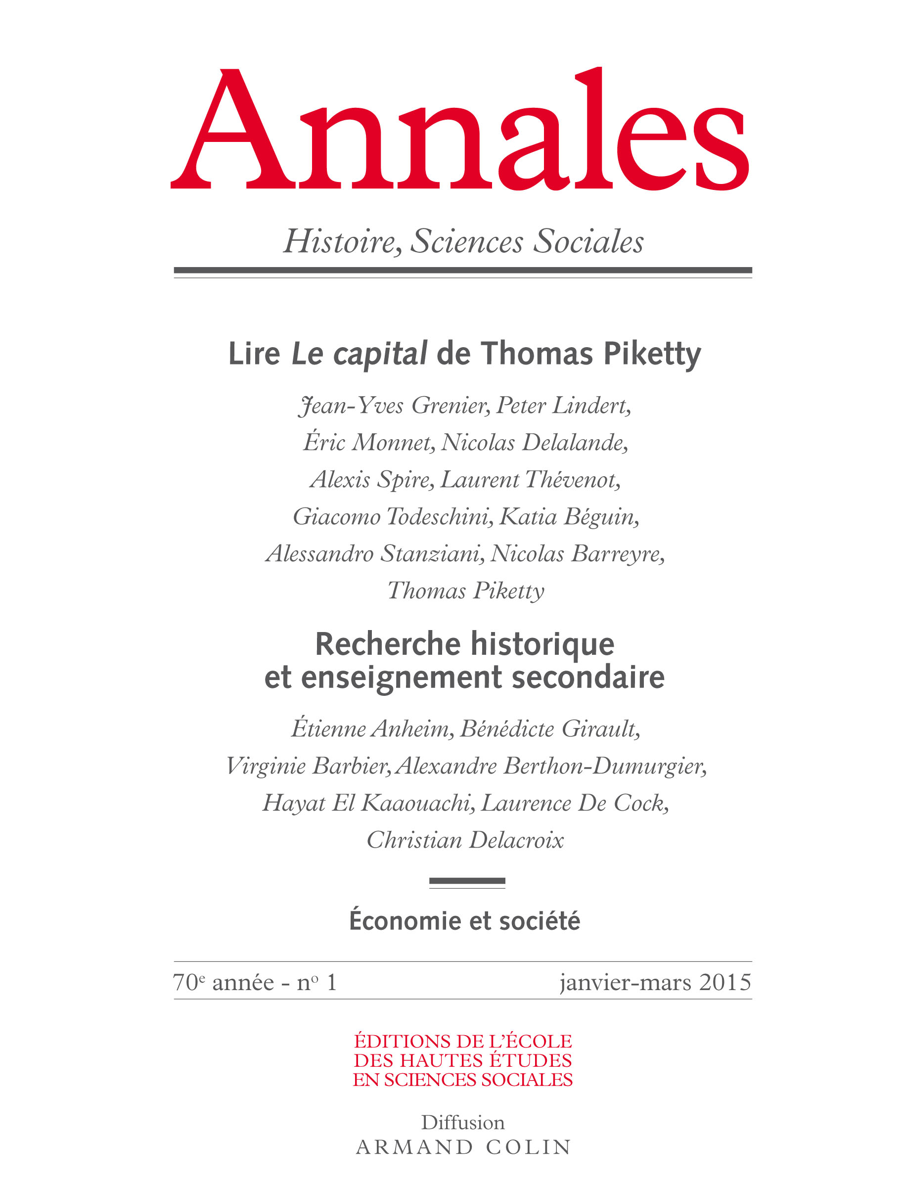 2015/1 - Lire <em>Le capital</em> de Thomas Piketty - Recherche historique et enseignement secondaire